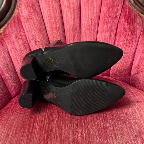 Mark. Black and Brown Ankle Booties Size 8 Vegan Friendly 3" Chunky Heel - Picture 8 of 8